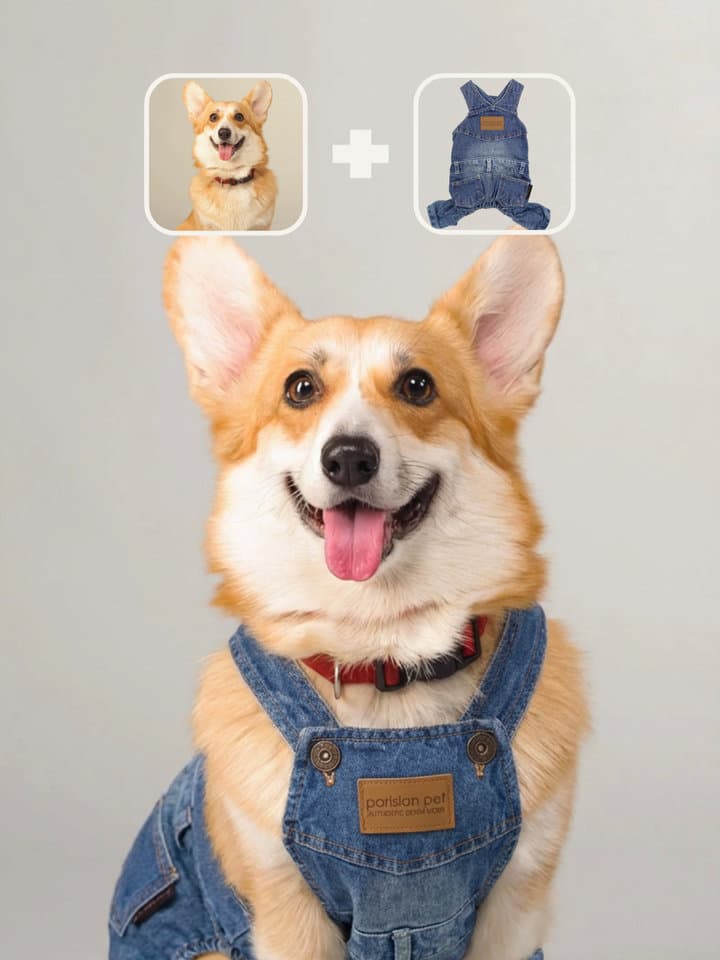 AI-generated pet model try-on image for pet products
